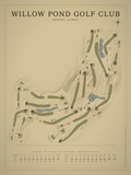 Willow Pond Golf Club course map poster, Vintage style, 12×16 / 18×24