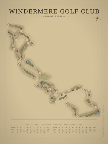 Windermere Golf Club Course Map poster