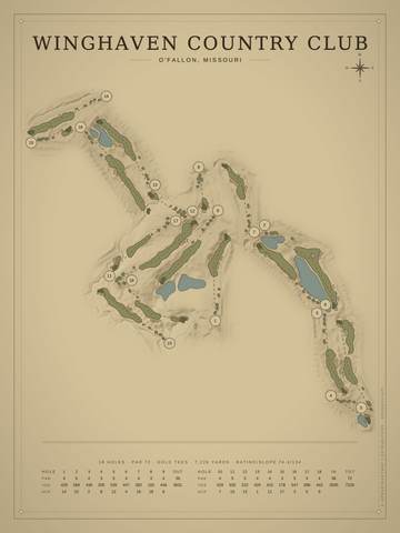 WingHaven Country Club Course Map poster