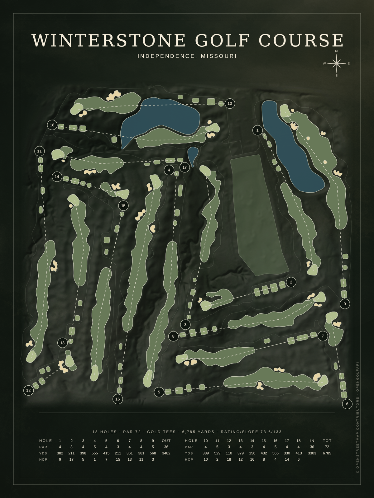 Winterstone Golf Course map poster, Architectural style, 12×16 / 18×24