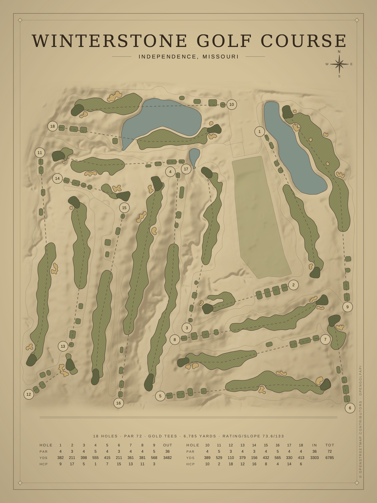 Winterstone Golf Course map poster, Vintage style, 12×16 / 18×24