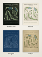 Winterstone Golf Course map poster in four styles: Architectural, Classic, Blueprint and Vintage