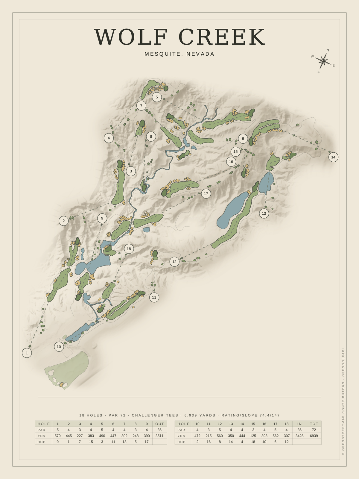 Wolf Creek course map poster, Classic style, 12×16 / 18×24