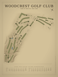 Woodcrest Golf Club course map poster, Vintage style, 12×16 / 18×24