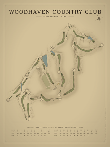 Woodhaven Country Club Course Map poster