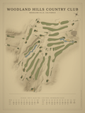 Woodland Hills Country Club course map poster, Vintage style, 12×16 / 18×24