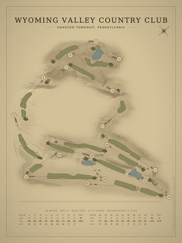 Wyoming Valley Country Club Course Map poster
