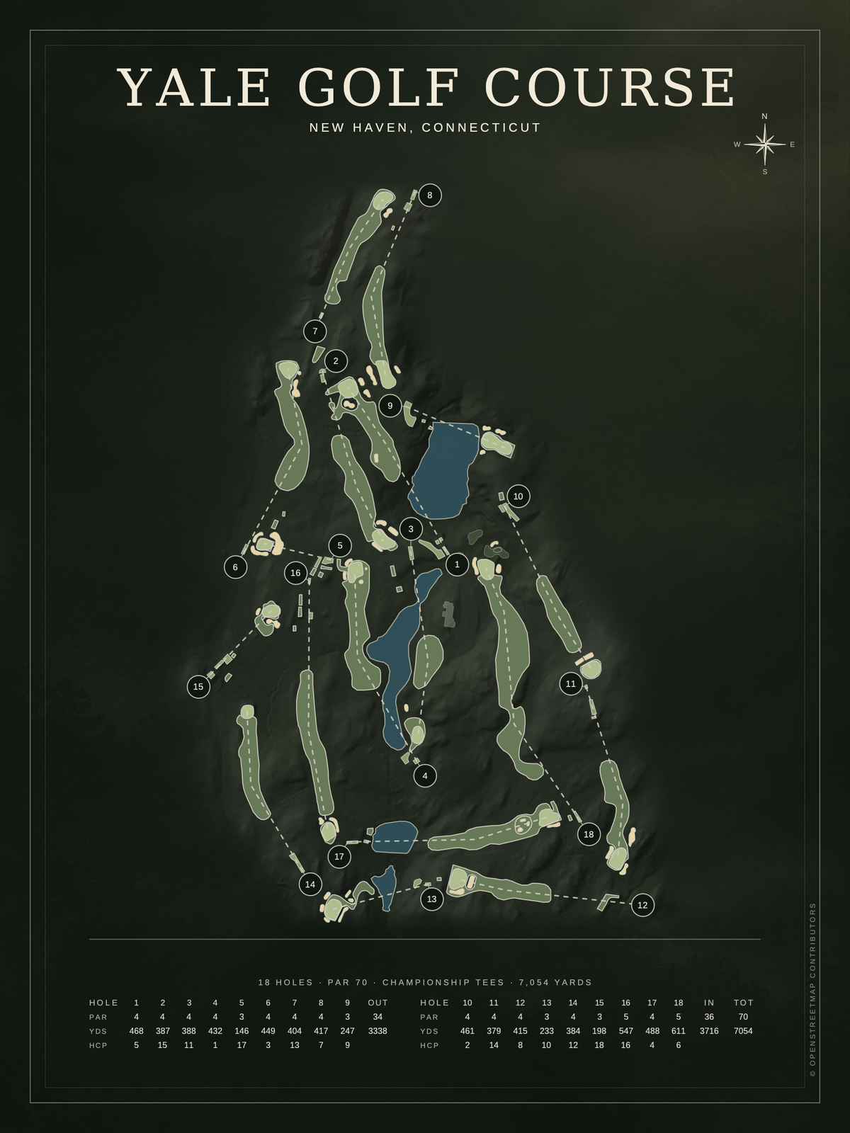 Yale Golf Course map poster, Architectural style, 12×16 / 18×24