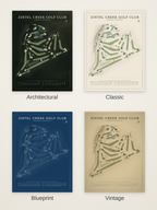 Zintel Creek Golf Club course map poster in four styles: Architectural, Classic, Blueprint and Vintage