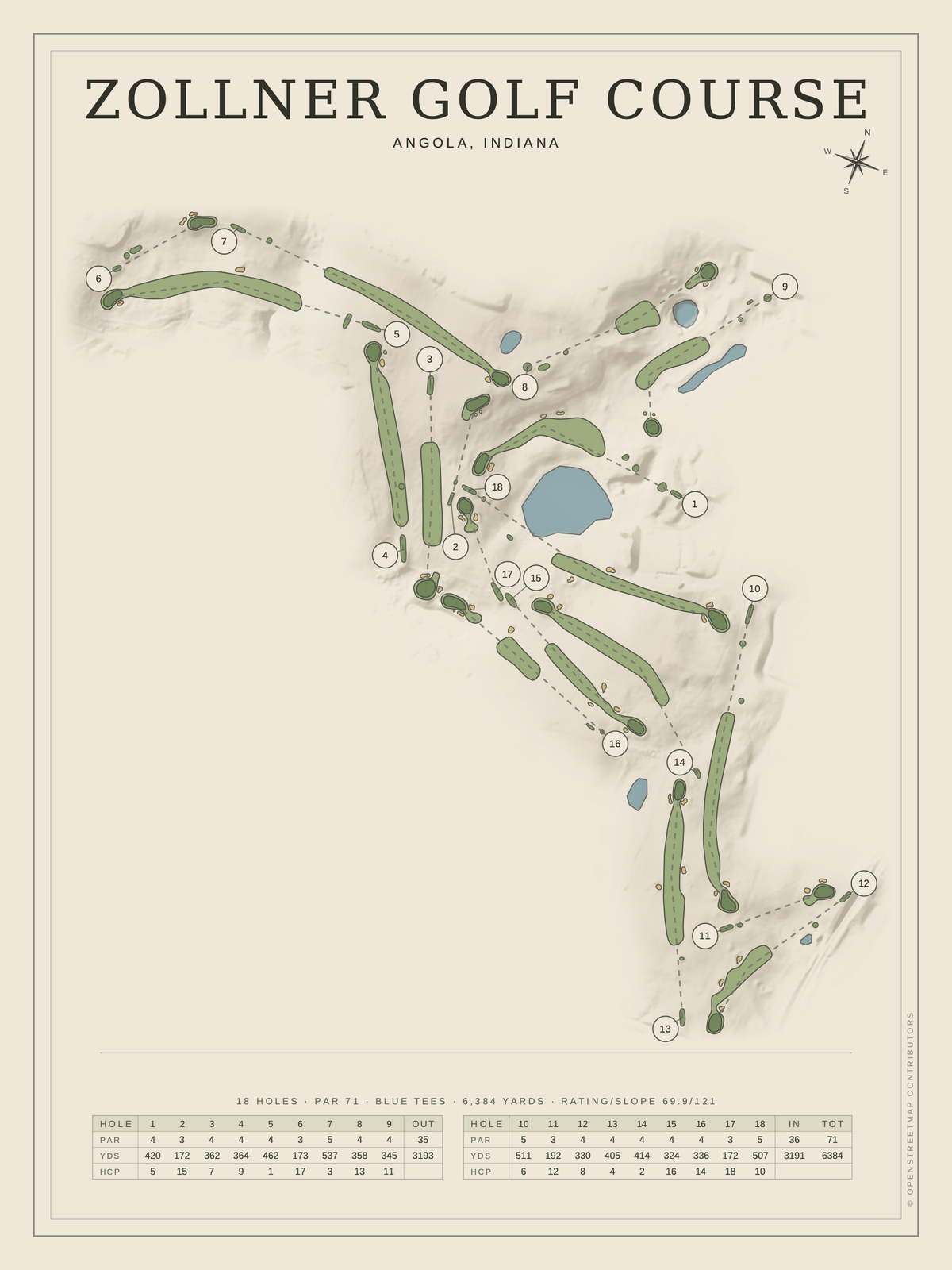Zollner Golf Course map poster, Classic style, 12×16 / 18×24