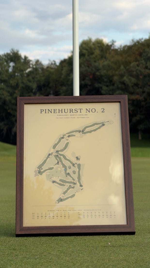 Framed Pinehurst No. 2 map held on the course
